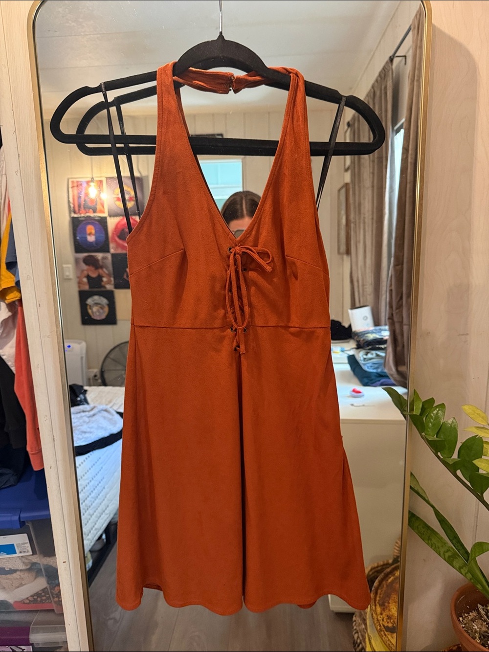 Rust Halter Boho Dress with Front Tie